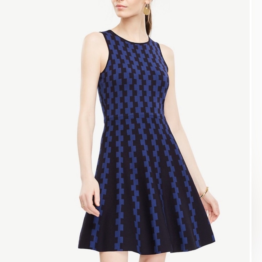 Ann Taylor Geo Jacquard Fit and Flare Sweater Dress
